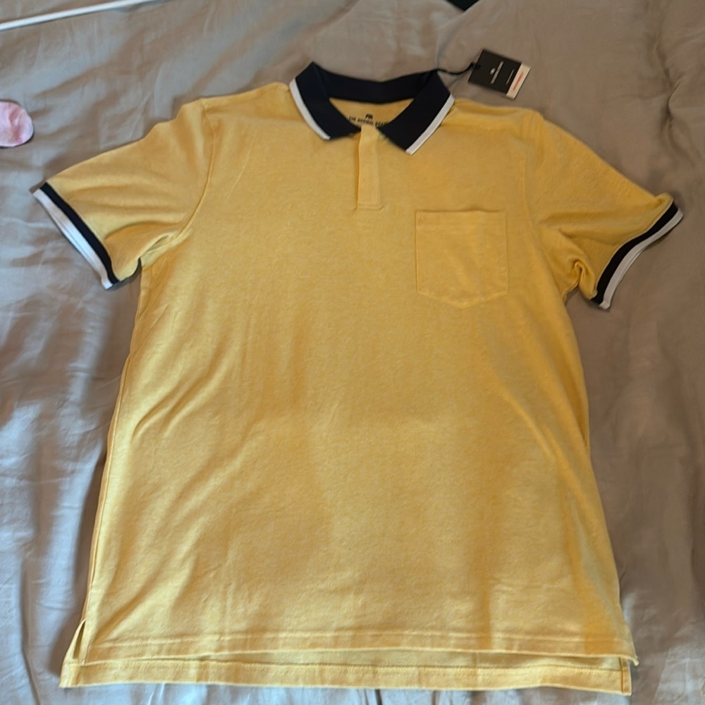 NWT The Normal Brand active puremeso polo, size L yellow with navy accents